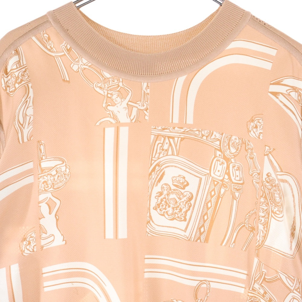 HERMES(エルメス) 24SS En Desordre Finesse アン デゾルドル フィネス 柄プリント シルク クルーネック プルオーバー 長袖ニット セーター ピンクベージュ レディース 4E2838DQ