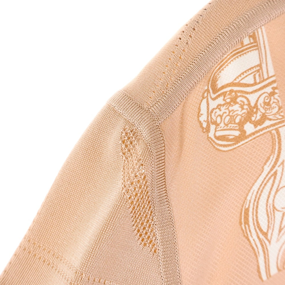 HERMES(エルメス) 24SS En Desordre Finesse アン デゾルドル フィネス 柄プリント シルク クルーネック プルオーバー 長袖ニット セーター ピンクベージュ レディース 4E2838DQ