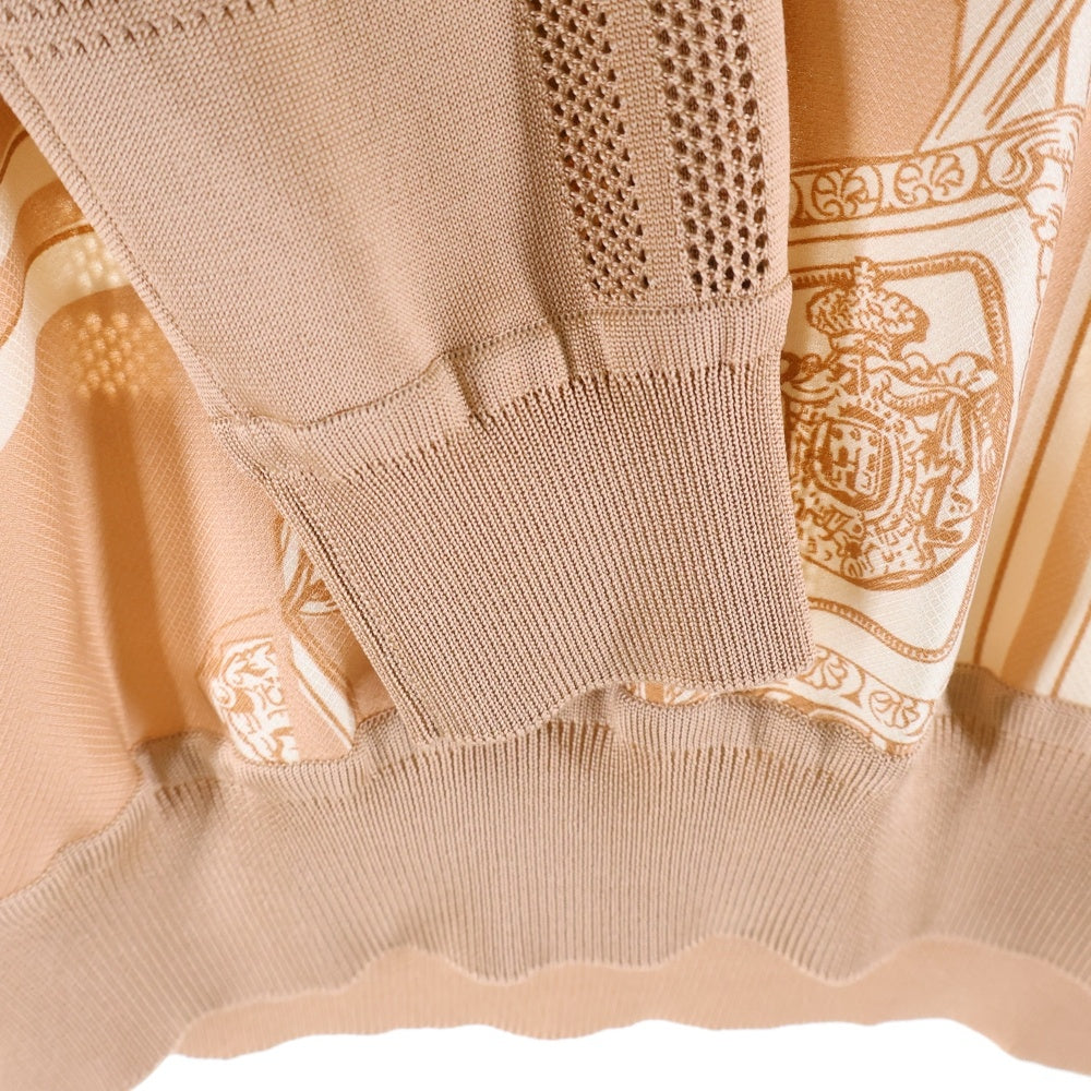 HERMES(エルメス) 24SS En Desordre Finesse アン デゾルドル フィネス 柄プリント シルク クルーネック プルオーバー 長袖ニット セーター ピンクベージュ レディース 4E2838DQ