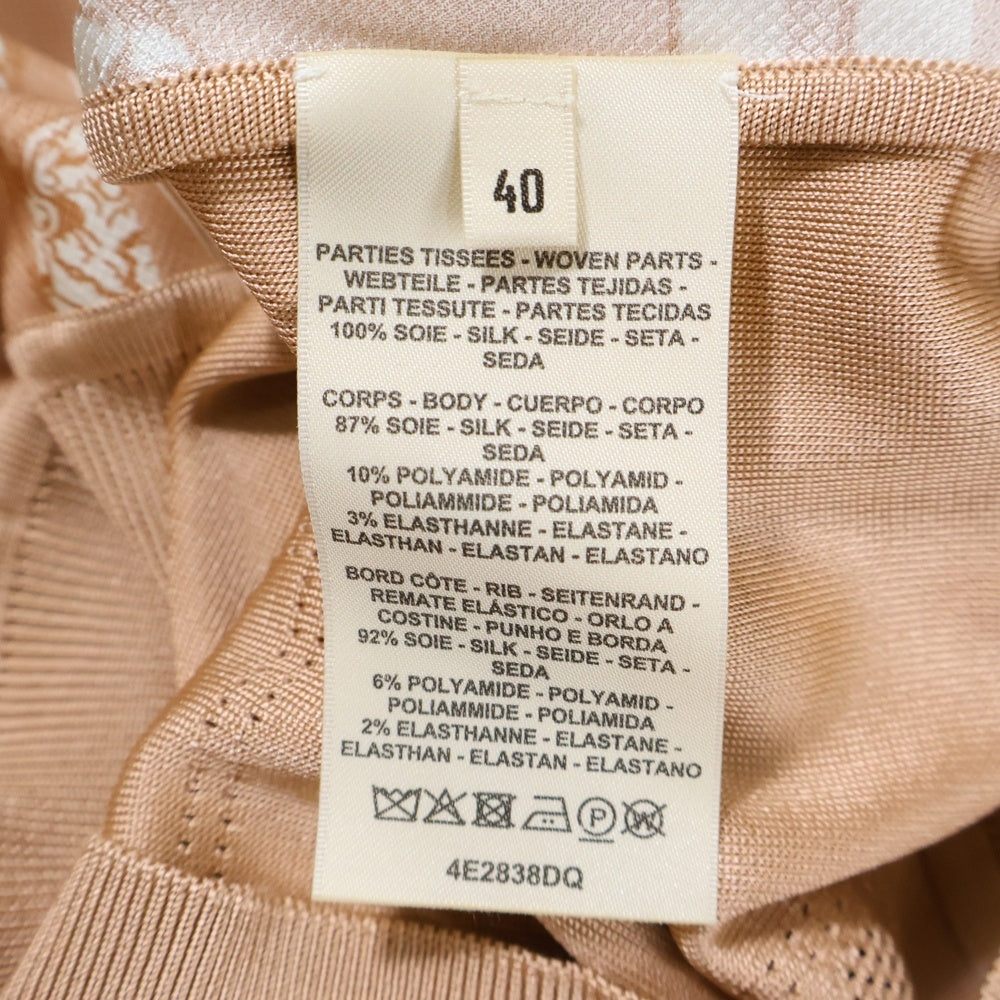 HERMES(エルメス) 24SS En Desordre Finesse アン デゾルドル フィネス 柄プリント シルク クルーネック プルオーバー 長袖ニット セーター ピンクベージュ レディース 4E2838DQ