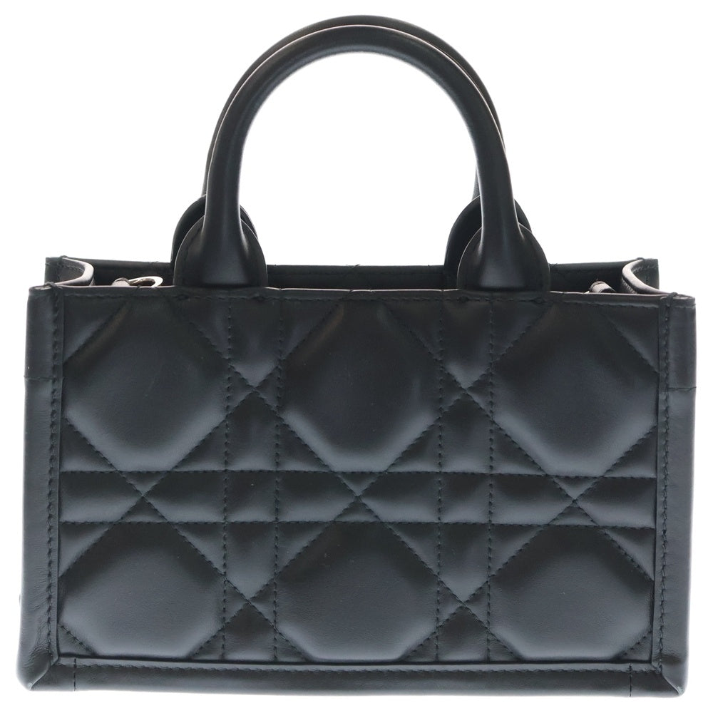 Christian Dior(クリスチャンディオール) ブックトートミニ マイクロカナージュ 2WAYバッグ ショルダーバッグ ハンドバッグ ブラック レザー ゴールド金具