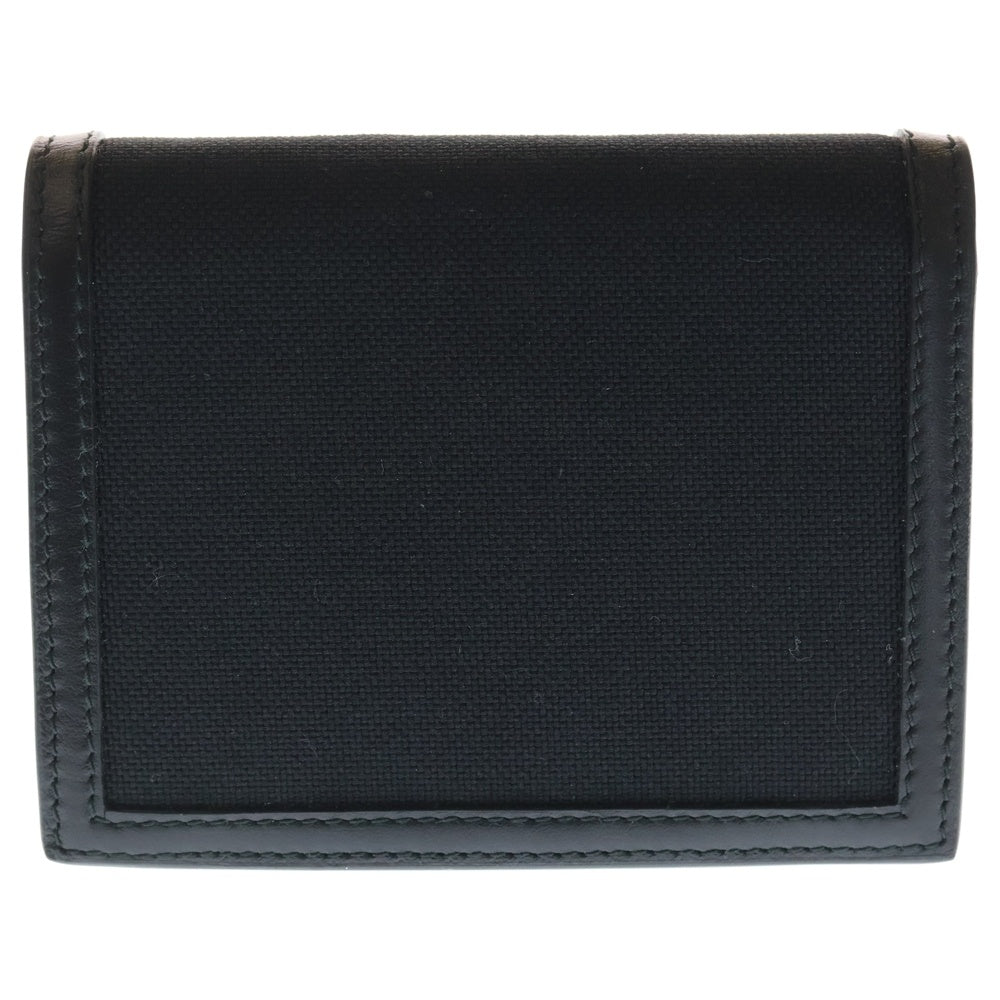 PRADA(プラダ) リボン ロゴプレート 2つ折り財布 ブラック レザー×キャンバス ウォレット