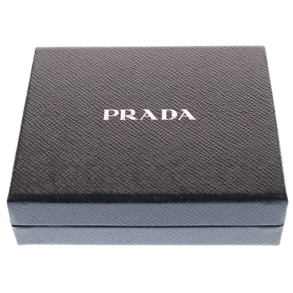 PRADA(プラダ) リボン ロゴプレート 2つ折り財布 ブラック レザー×キャンバス ウォレット