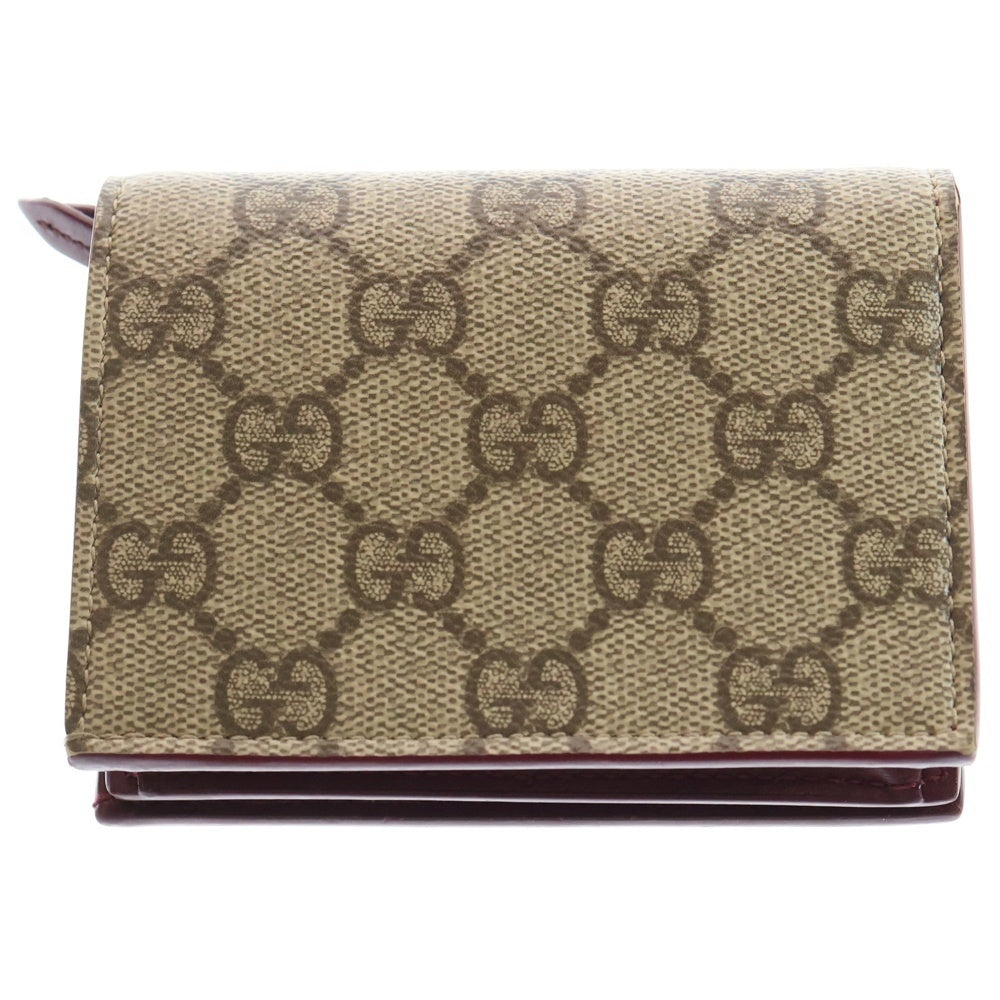 GUCCI(グッチ) GGスプリーム ドッグ ティテール 2つ折り財布 ベージュ×ワインレッド PVC×レザー 818767