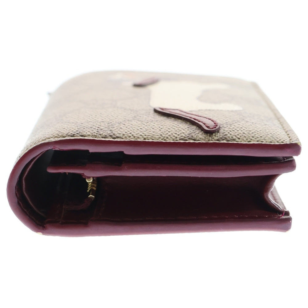 GUCCI(グッチ) GGスプリーム ドッグ ティテール 2つ折り財布 ベージュ×ワインレッド PVC×レザー 818767