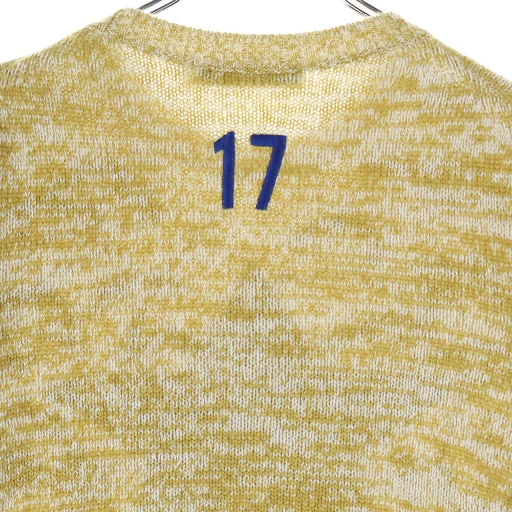 Christian Dior(クリスチャンディオール) シルク混 カシミヤ スター刺繍 クルーネック プルオーバー 長袖ニット セーター イエロー/ブルー 014S52WJ029