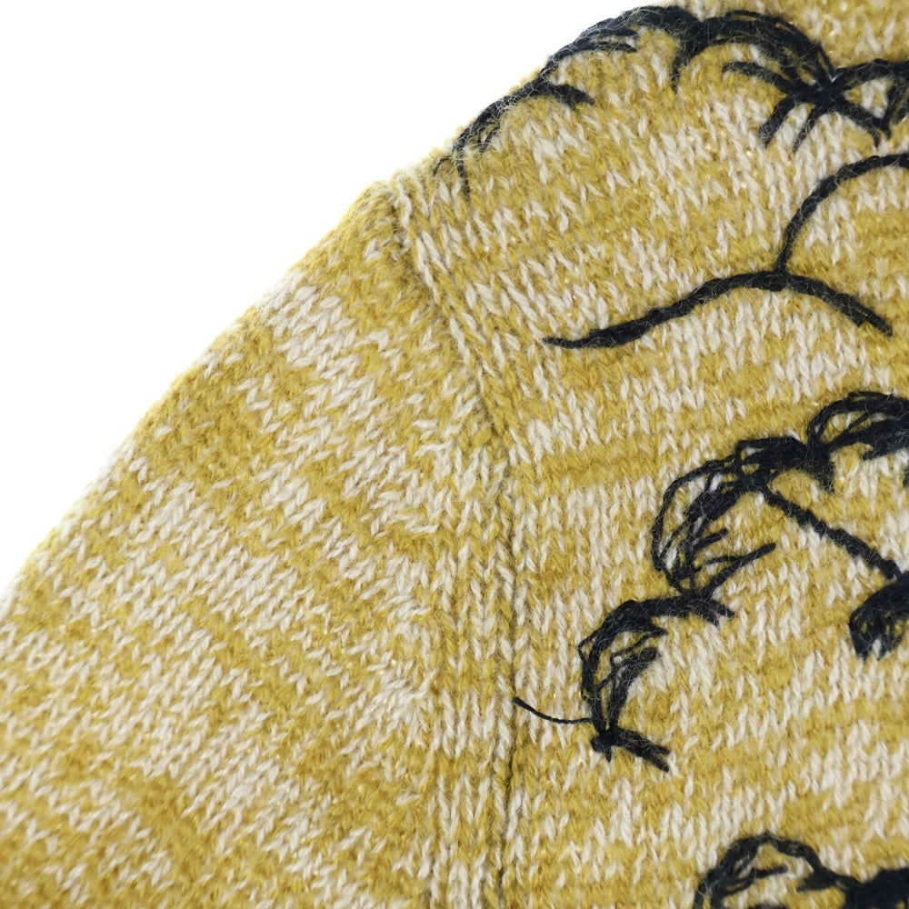 Christian Dior(クリスチャンディオール) シルク混 カシミヤ スター刺繍 クルーネック プルオーバー 長袖ニット セーター イエロー/ブルー 014S52WJ029