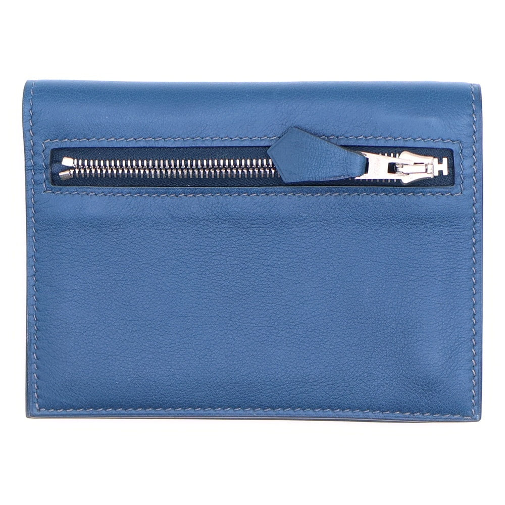 HERMES(エルメス) ジップザップ カーフ ポーチ ケース 財布 ブルー ネイビー レザー シルバー金具 □L刻印