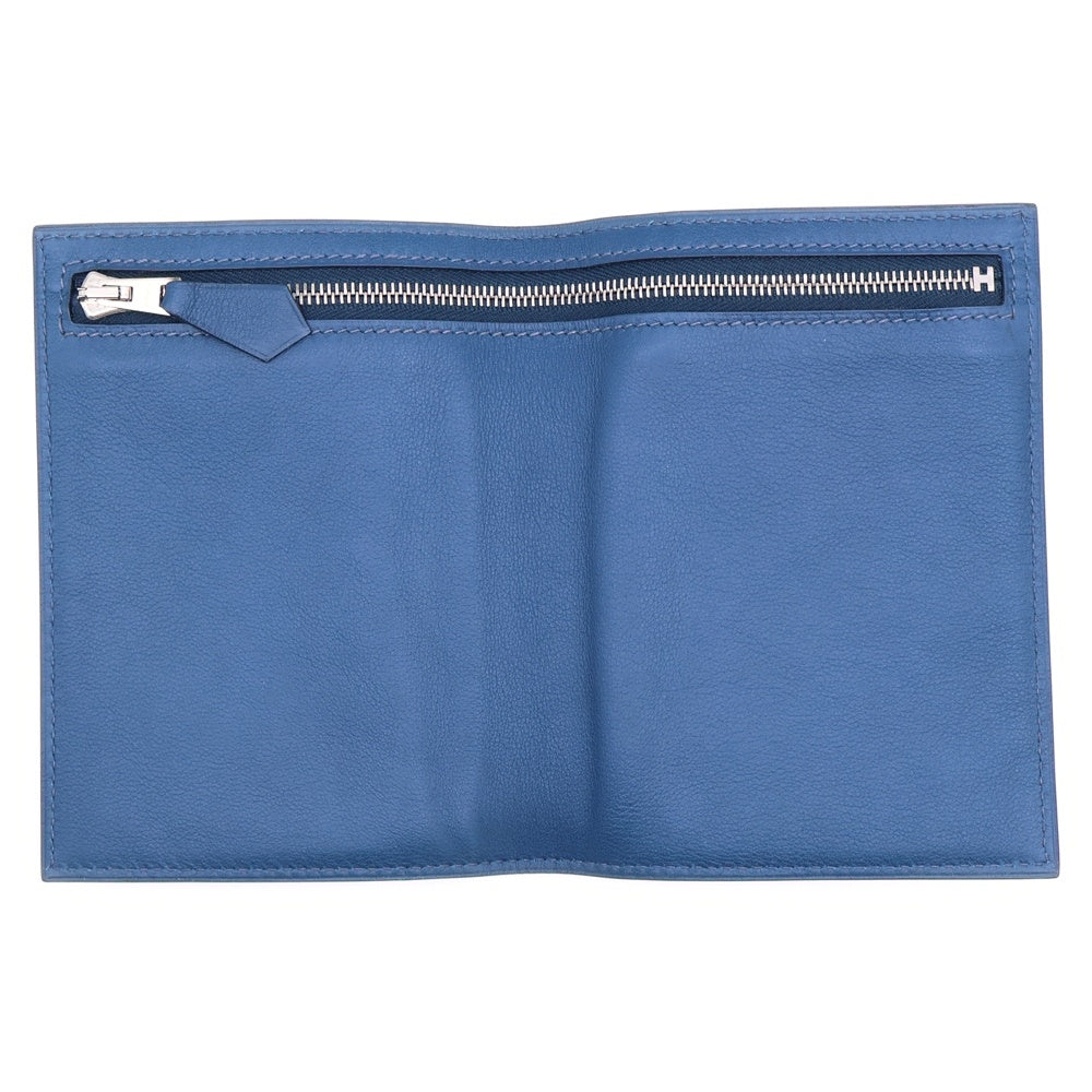 HERMES(エルメス) ジップザップ カーフ ポーチ ケース 財布 ブルー ネイビー レザー シルバー金具 □L刻印