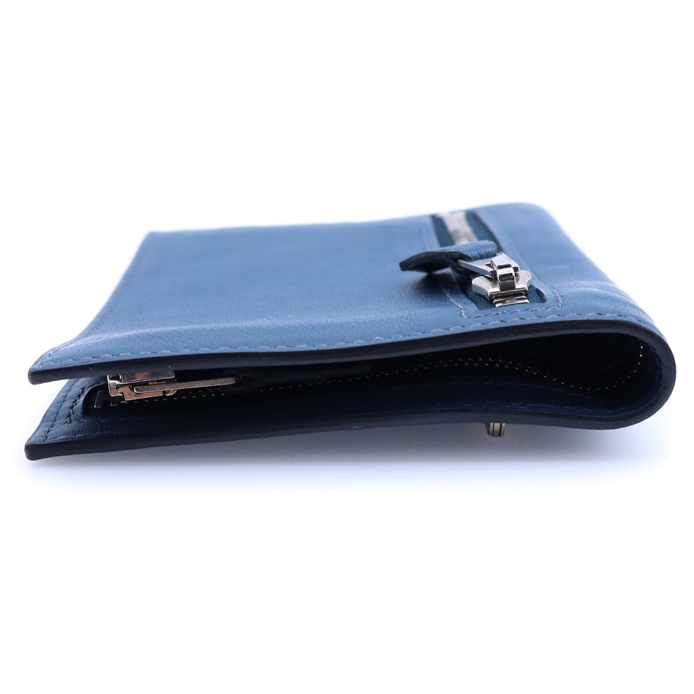 HERMES(エルメス) ジップザップ カーフ ポーチ ケース 財布 ブルー ネイビー レザー シルバー金具 □L刻印