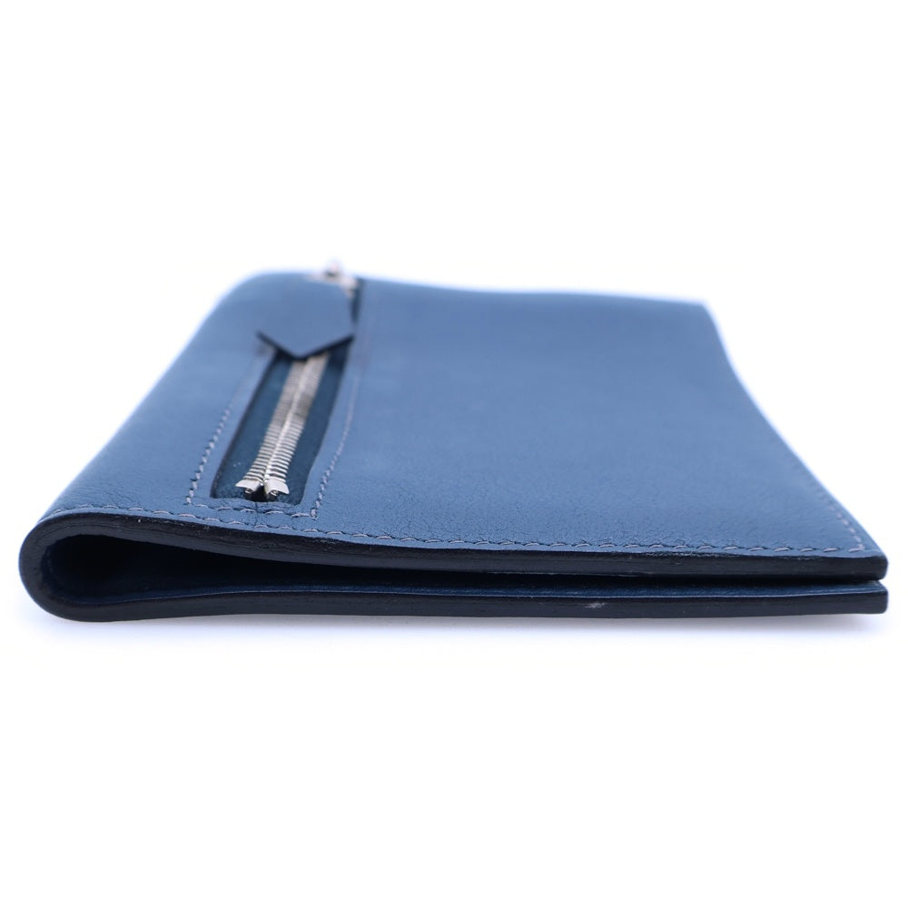 HERMES(エルメス) ジップザップ カーフ ポーチ ケース 財布 ブルー ネイビー レザー シルバー金具 □L刻印