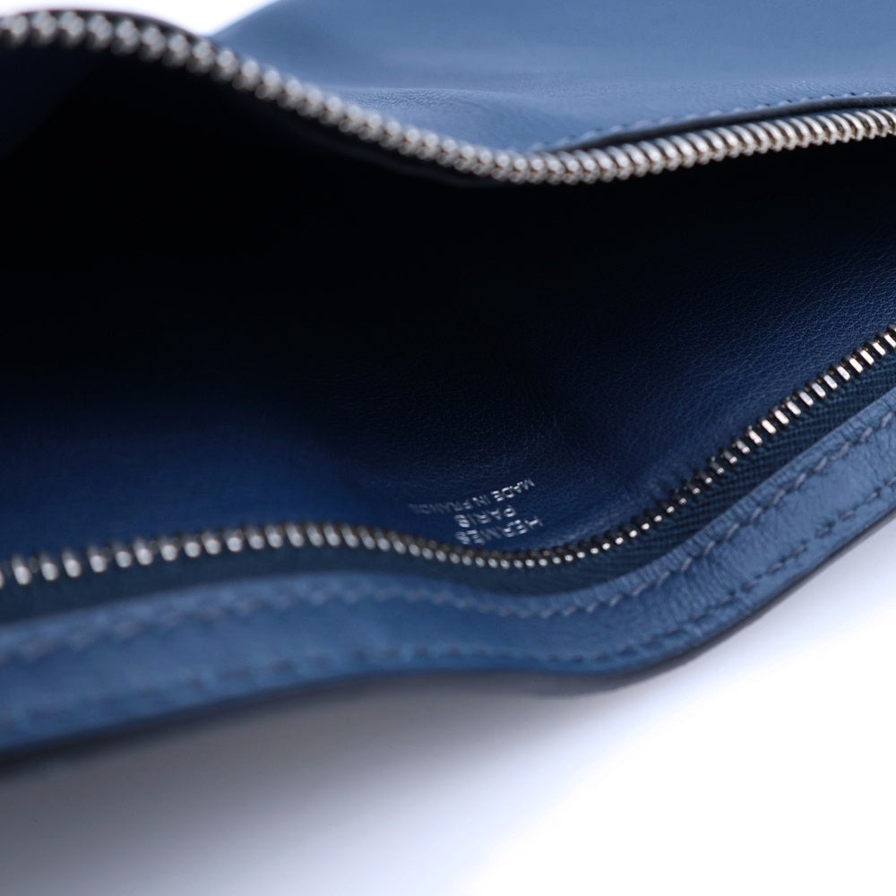 HERMES(エルメス) ジップザップ カーフ ポーチ ケース 財布 ブルー ネイビー レザー シルバー金具 □L刻印