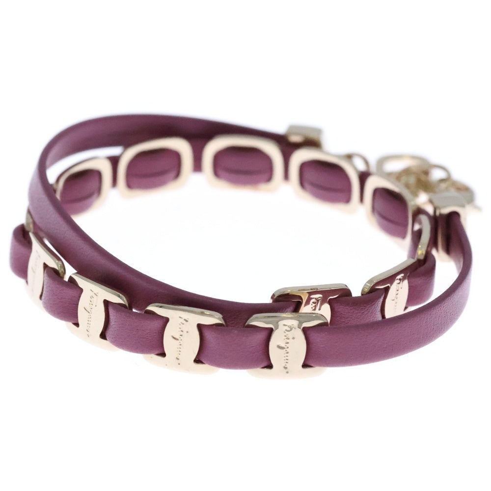 FERRAGAMO(フェラガモ) ヴァラ ブレスレット パープル レザー ゴールド GP アクセサリー レディース