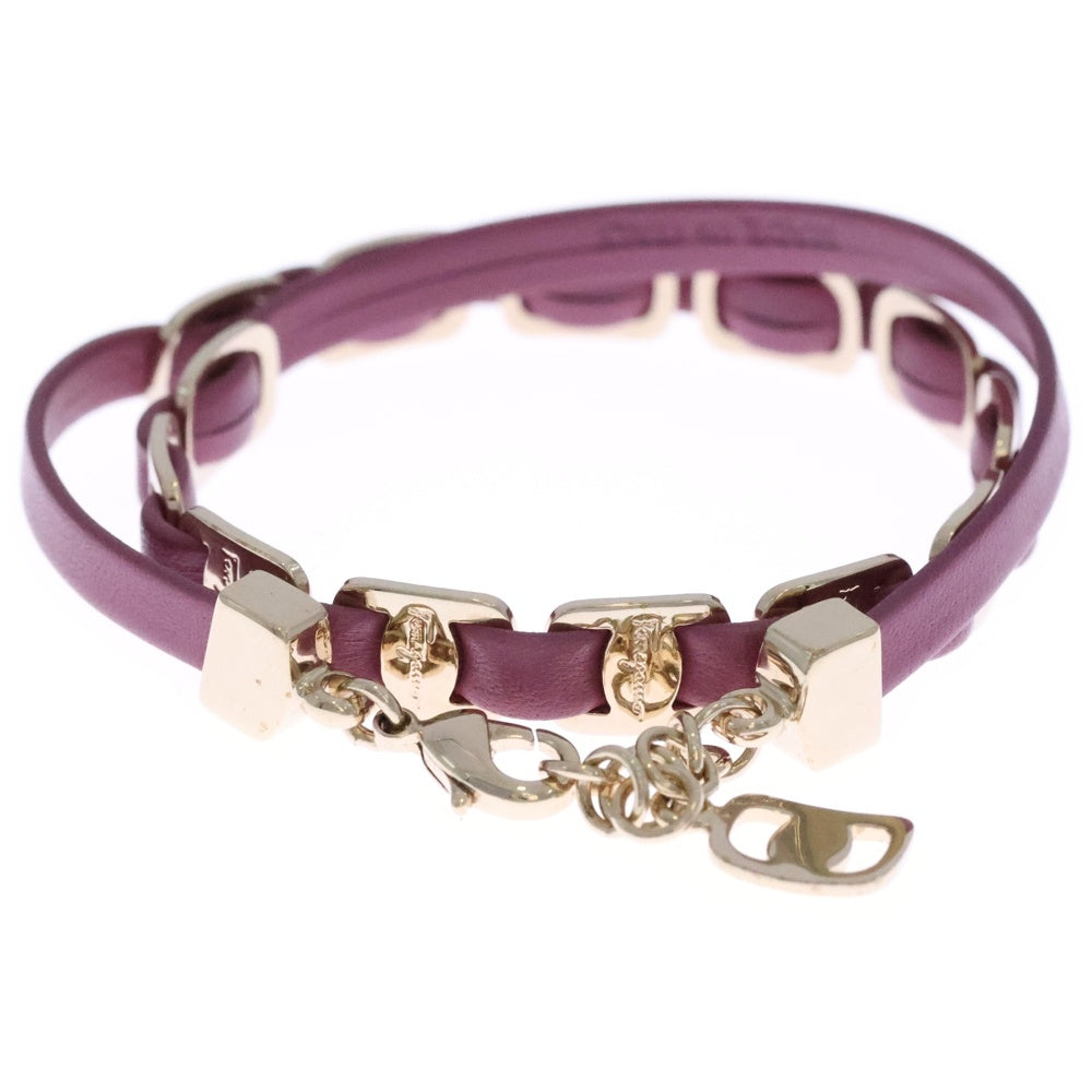 FERRAGAMO(フェラガモ) ヴァラ ブレスレット パープル レザー ゴールド GP アクセサリー レディース