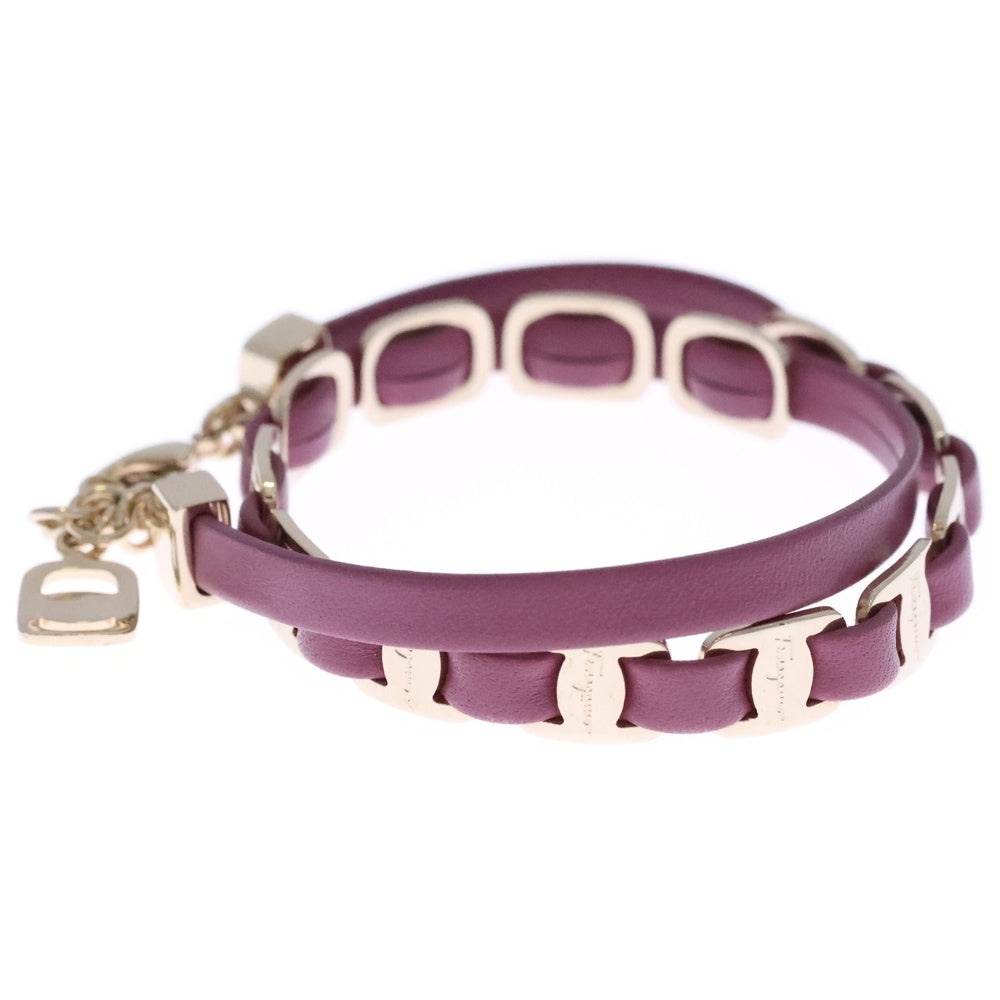 FERRAGAMO(フェラガモ) ヴァラ ブレスレット パープル レザー ゴールド GP アクセサリー レディース