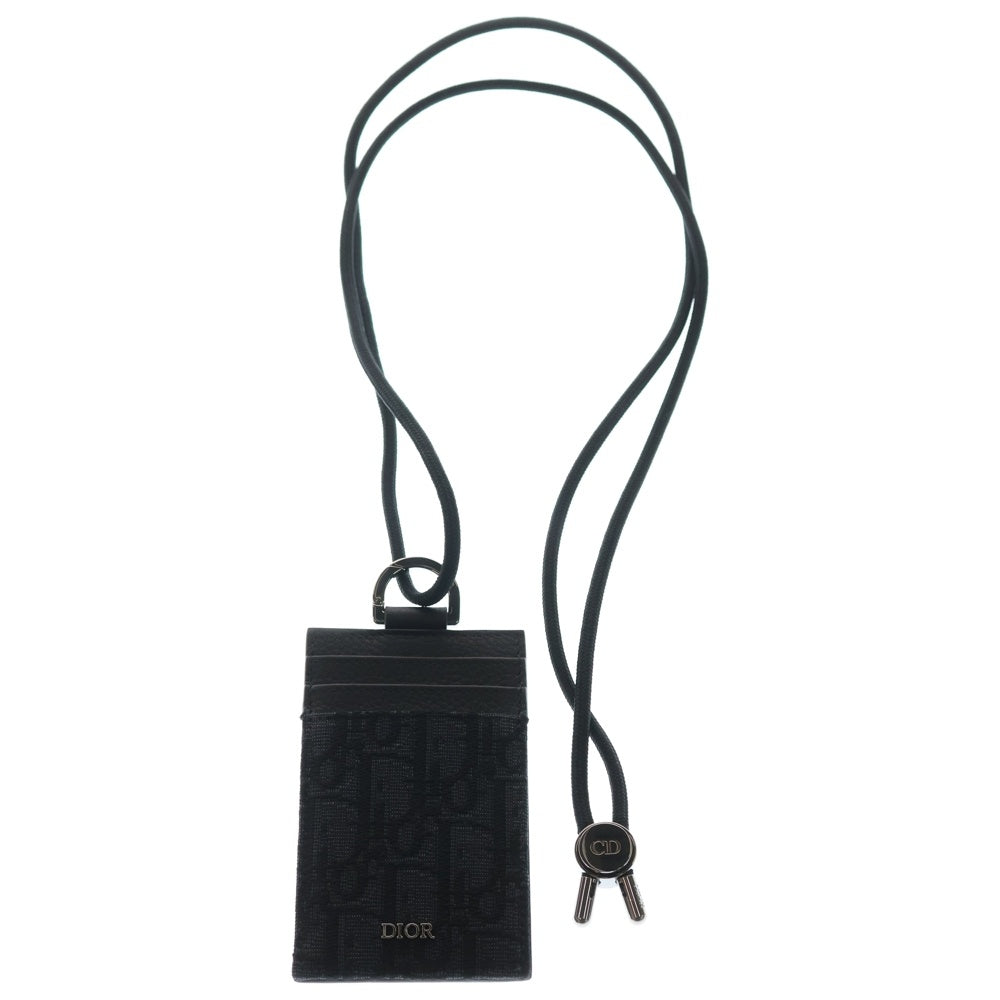 Christian Dior(クリスチャンディオール) バーティカル カードホルダー ショルダー ブラック レザー×キャンバス レディース