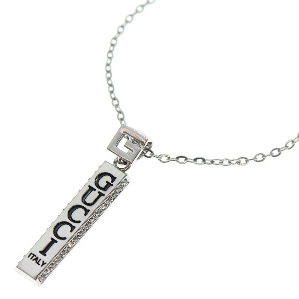 GUCCI(グッチ) G ロゴ プレート ラインストーン ネックレス ペンダント チェーン シルバー