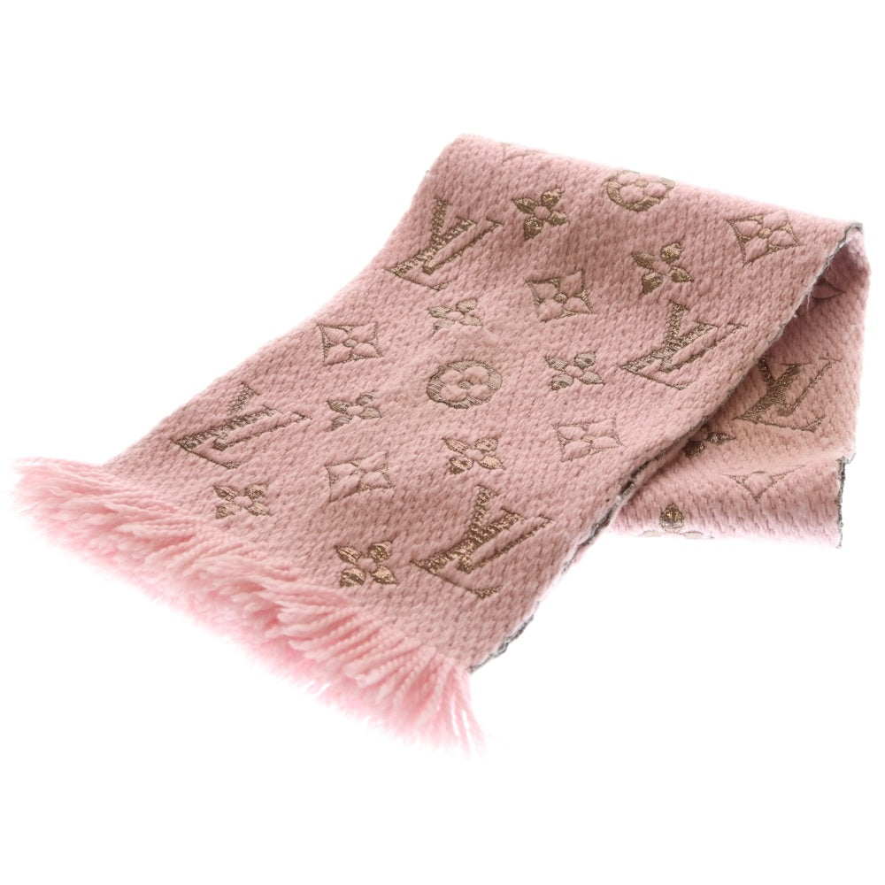 LOUIS VUITTON(ルイヴィトン) エシャルプ ロゴマニア シャイン フリンジ マフラー ウール×シルク ピンク×ゴールド M70466 レディース