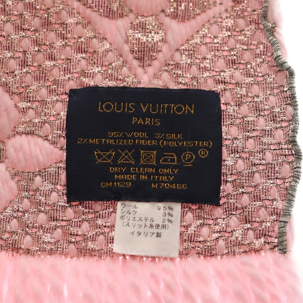 LOUIS VUITTON(ルイヴィトン) エシャルプ ロゴマニア シャイン フリンジ マフラー ウール×シルク ピンク×ゴールド M70466 レディース