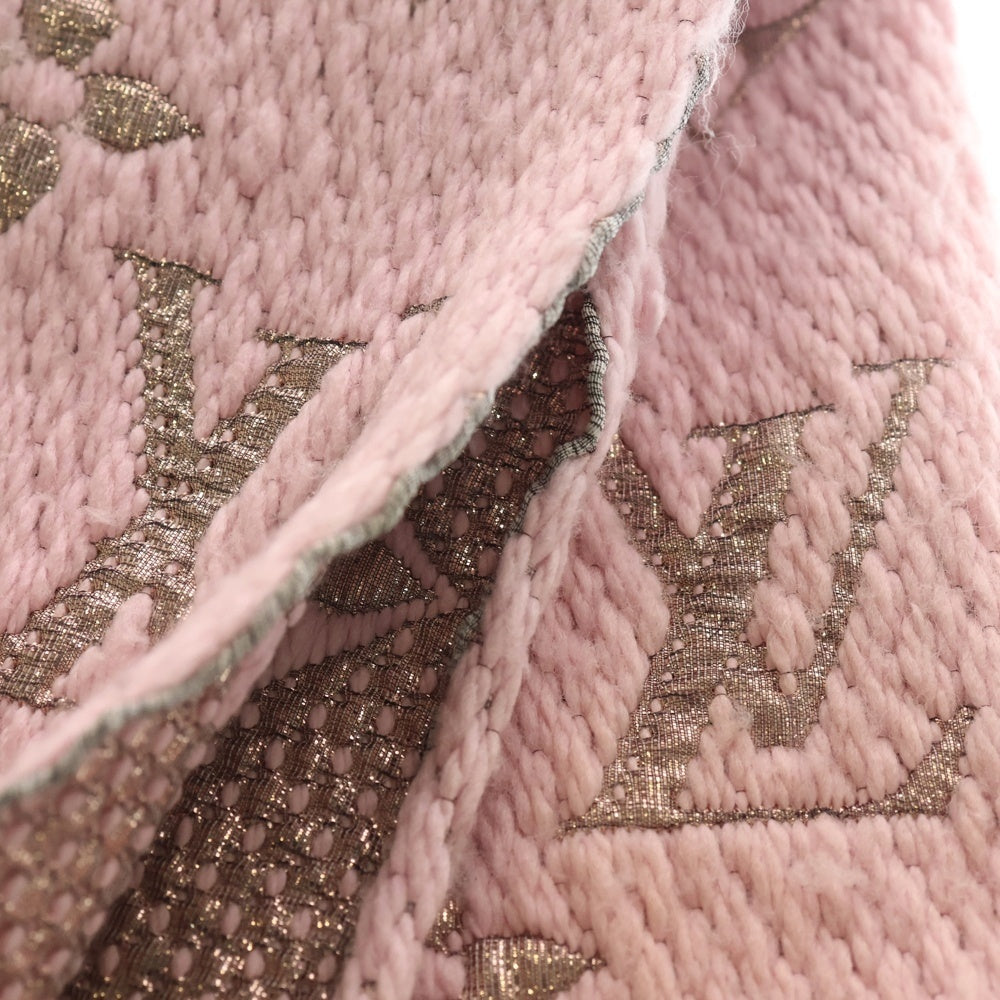LOUIS VUITTON(ルイヴィトン) エシャルプ ロゴマニア シャイン フリンジ マフラー ウール×シルク ピンク×ゴールド M70466 レディース