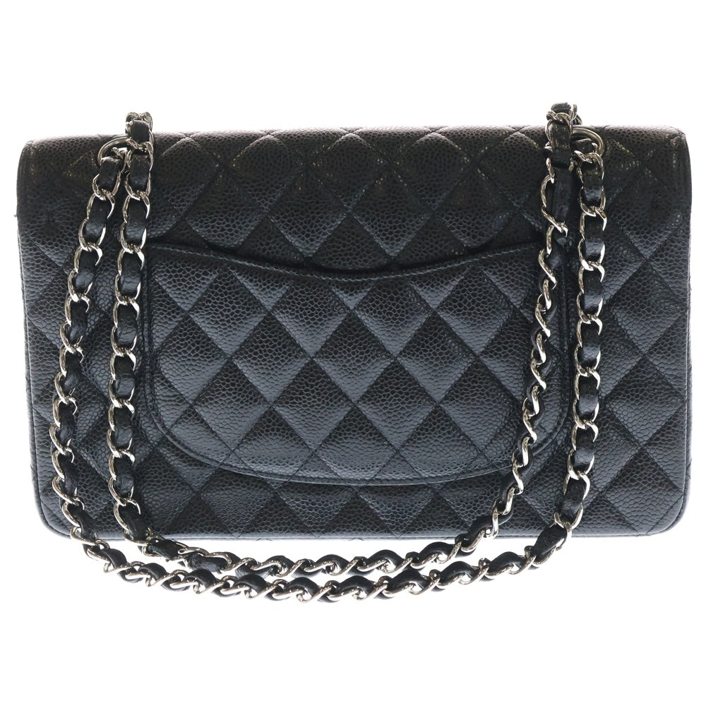 CHANEL(シャネル) マトラッセ25 ココマーク キャビアスキン レザー Wフラップ/Wチェーンショルダーバッグ SV金具 ブラック レディース