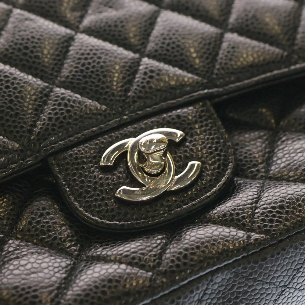 CHANEL(シャネル) マトラッセ25 ココマーク キャビアスキン レザー Wフラップ/Wチェーンショルダーバッグ SV金具 ブラック レディース