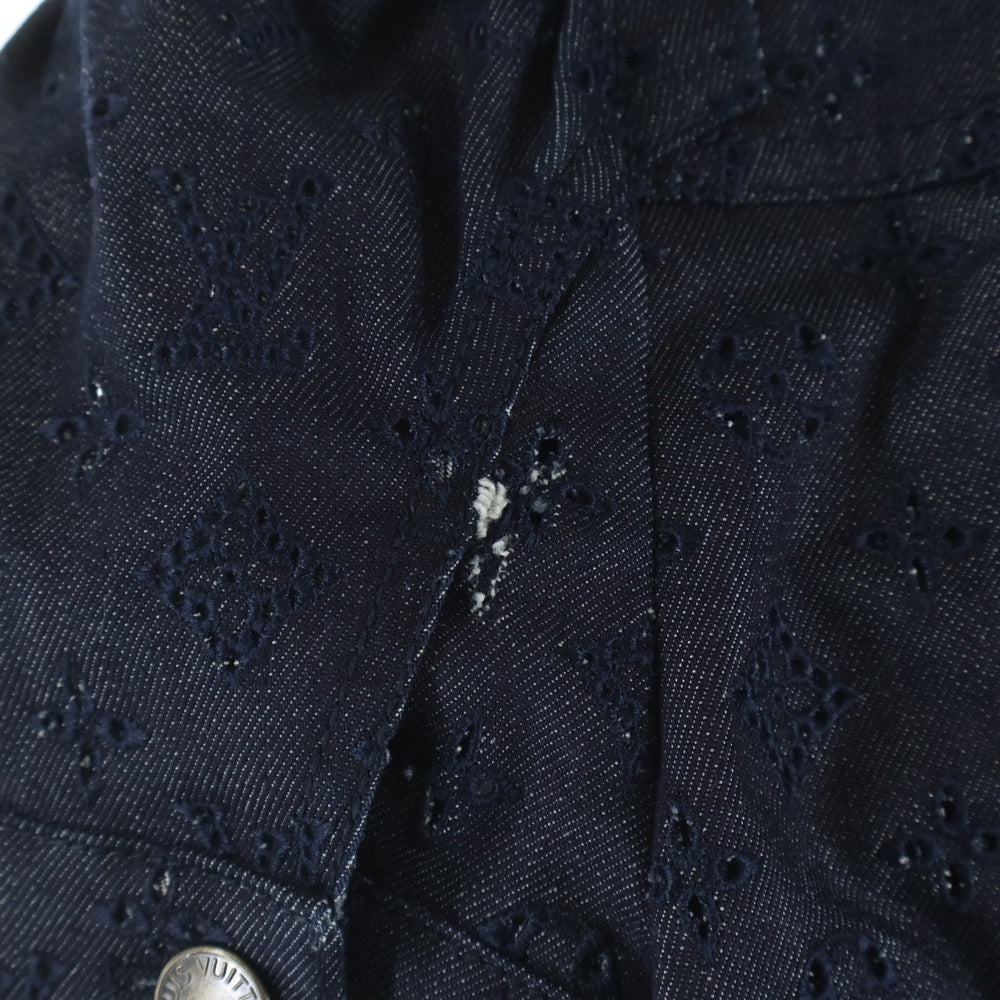 LOUIS VUITTON(ルイヴィトン) 10SS カットワーク モノグラム総柄 パフスリーブ デニム トラッカージャケット インディゴ レディース RW101W WQJA03DBA