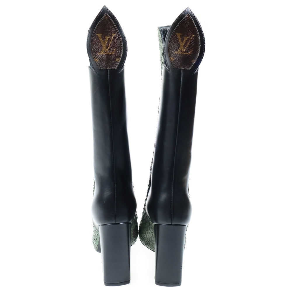 LOUIS VUITTON(ルイヴィトン) ポーカーフェイス パイソン コンビレザー ポインテッドトゥ ヒール ロング ブーツ シューズ グリーン/ブラック レディース