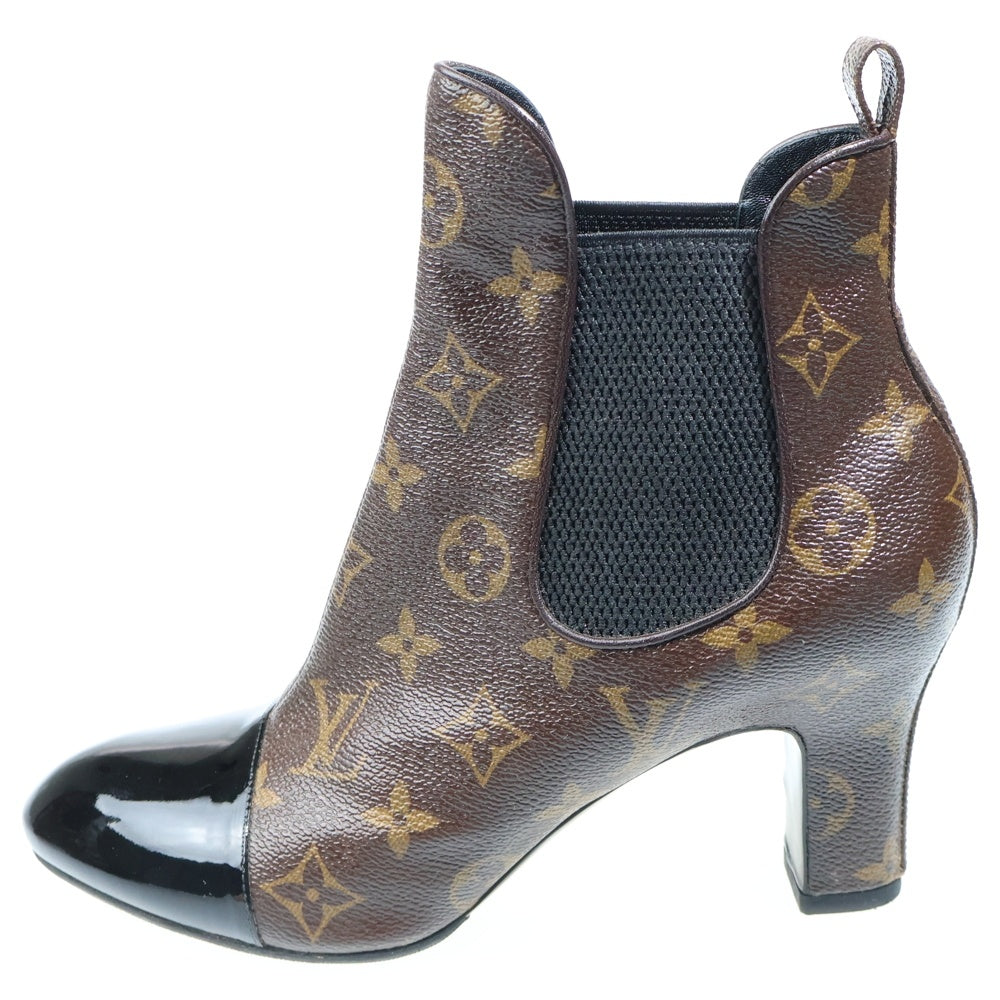 LOUIS VUITTON(ルイヴィトン) モノグラム PVC パテントレザー サイドゴア ストレートチップ ヒール ショートブーツ シューズ ブラウン レディース MA0174