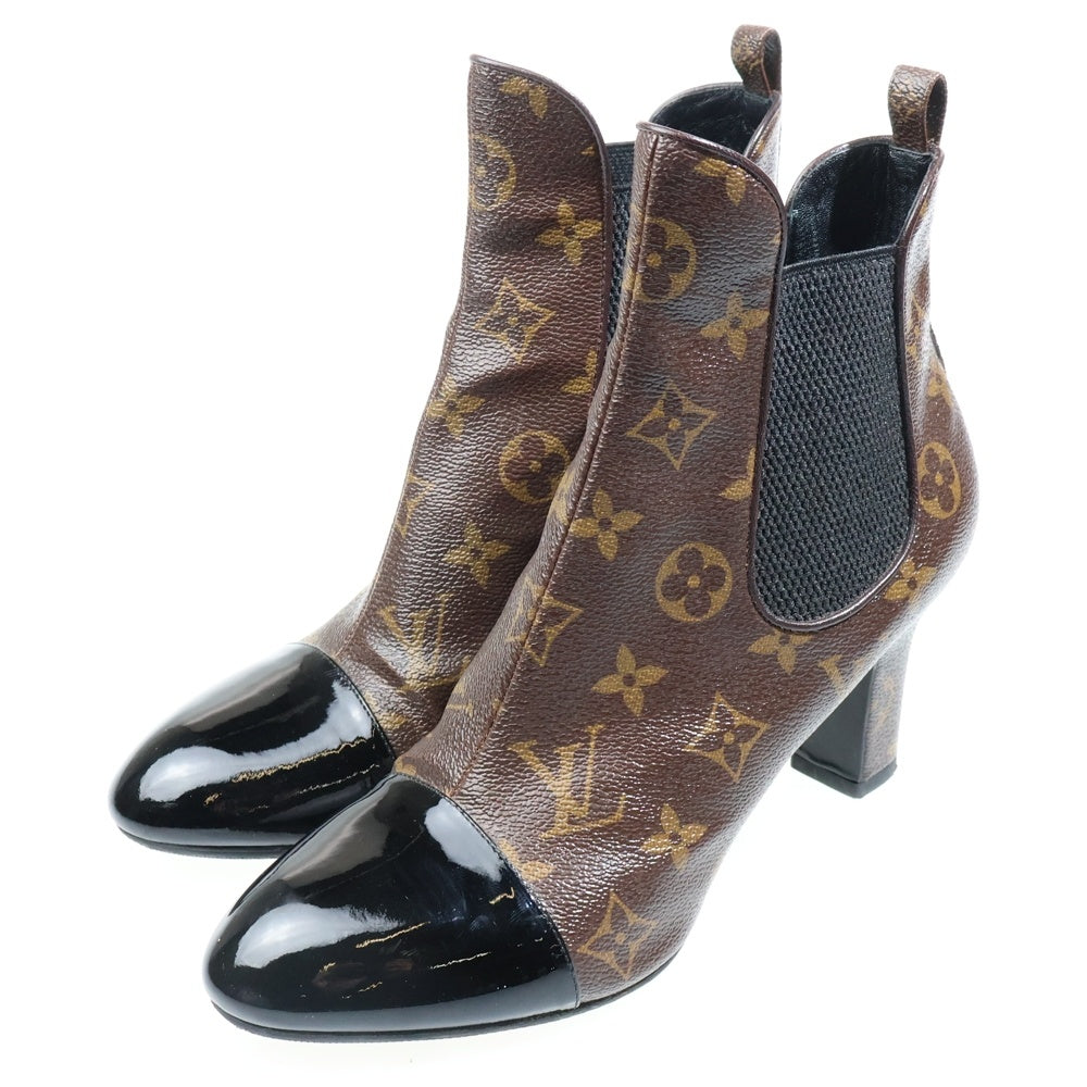 LOUIS VUITTON(ルイヴィトン) モノグラム PVC パテントレザー サイドゴア ストレートチップ ヒール ショートブーツ シューズ ブラウン レディース MA0174