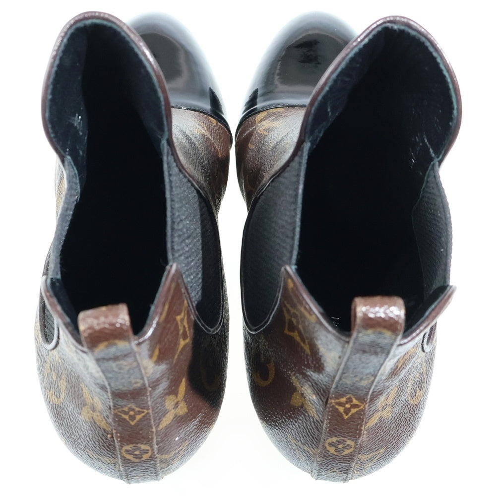 LOUIS VUITTON(ルイヴィトン) モノグラム PVC パテントレザー サイドゴア ストレートチップ ヒール ショートブーツ シューズ ブラウン レディース MA0174