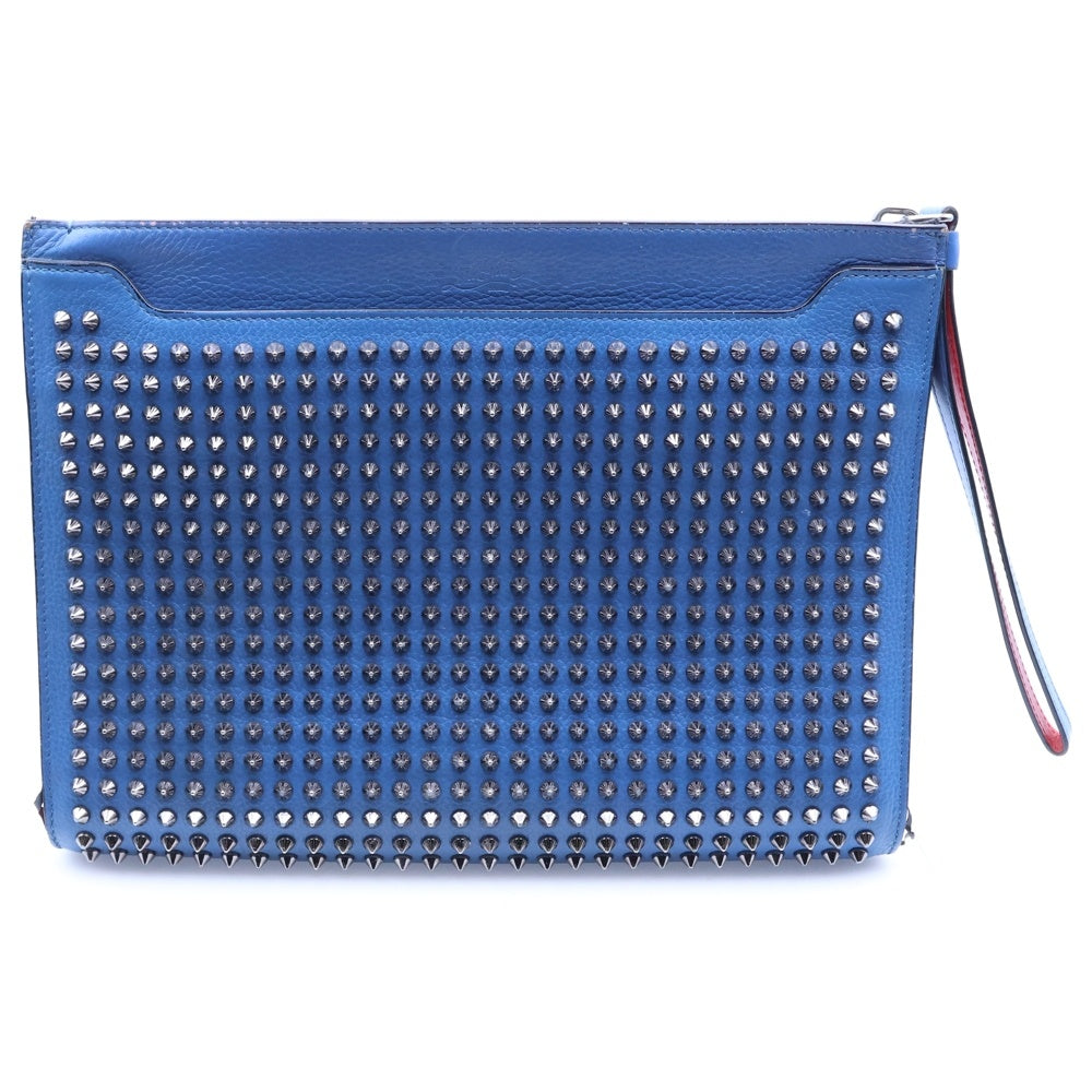 CHRISTIAN LOUBOUTIN(クリスチャンルブタン) スタッズ クラッチバッグ セカンドバッグ ポーチ ケース ブルー レザー シルバー金具 レディース