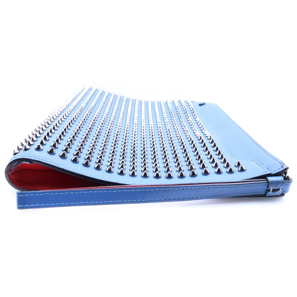 CHRISTIAN LOUBOUTIN(クリスチャンルブタン) スタッズ クラッチバッグ セカンドバッグ ポーチ ケース ブルー レザー シルバー金具 レディース