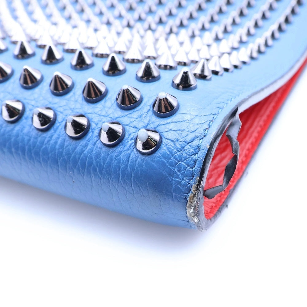 CHRISTIAN LOUBOUTIN(クリスチャンルブタン) スタッズ クラッチバッグ セカンドバッグ ポーチ ケース ブルー レザー シルバー金具 レディース