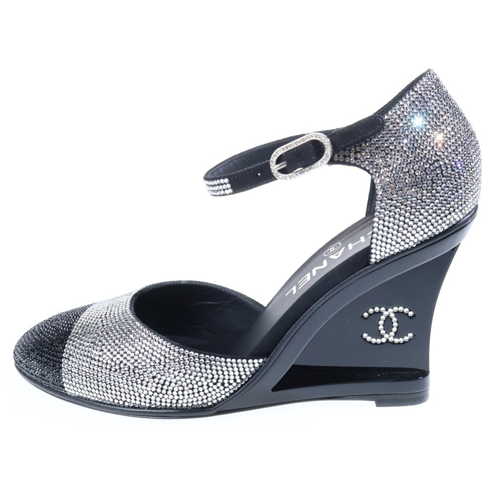 CHANEL(シャネル) グリッター アンクルストラップサンダル ブラック/シルバー レディース