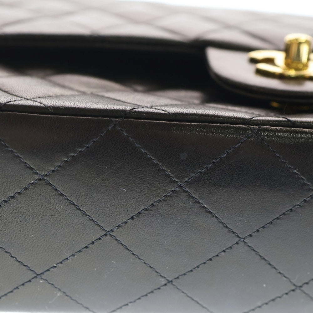 CHANEL(シャネル) マトラッセ25 ダブルフラップ ダブルチェーン ショルダーバッグ ブラック ラムスキン ゴールド金具 レディース