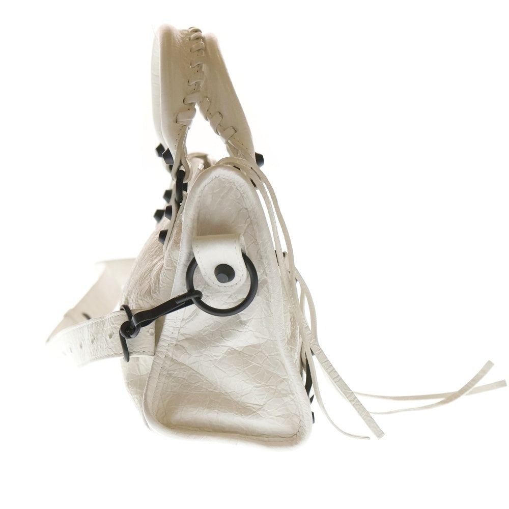 BALENCIAGA(バレンシアガ) LE CITY ル シティ ミニ 2WAY レザー ハンドバッグ ショルダーバッグ ホワイト レザー 806395 ブラック金具 レディース