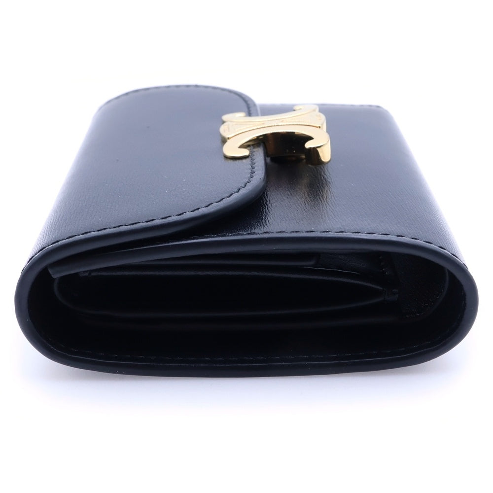 CELINE(セリーヌ) トリオンフ 三つ折り財布 コンパクトウォレット コインケース ブラック レザー ゴールド金具