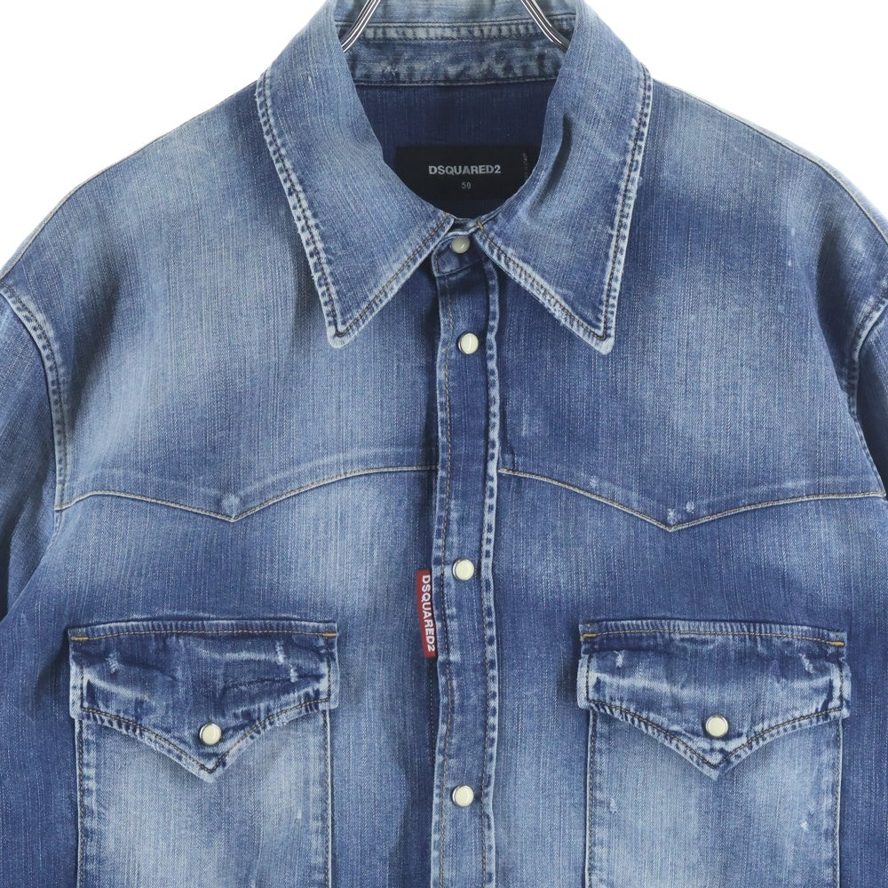 DSQUARED2(ディースクエアード) NEW WESTERN SHIRT ダメージデニム ウエスタンシャツ インディゴ S74DM0635