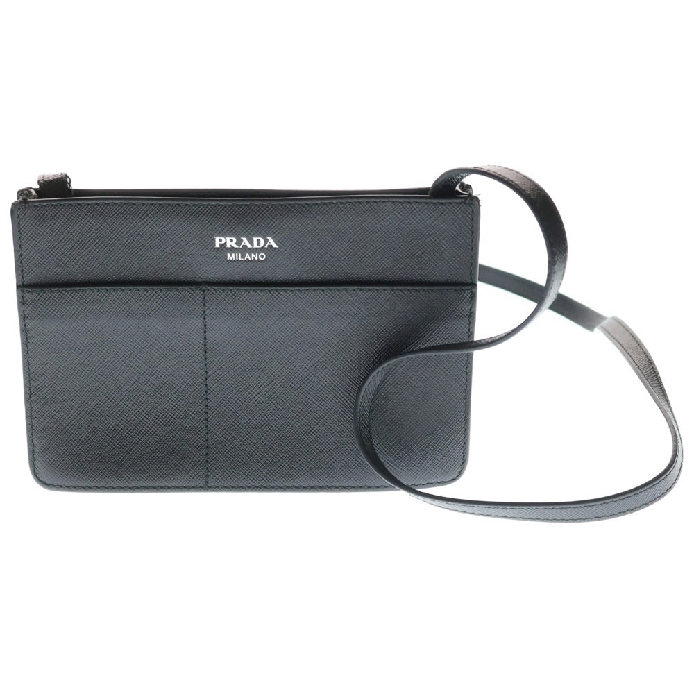 PRADA(プラダ) ショルダーバック サフィアーノ ミニバッグ ブラック レザー シルバー金具