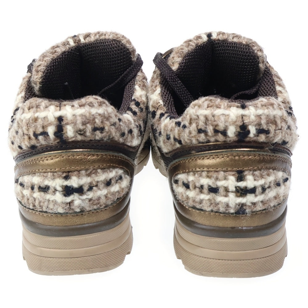 CHANEL(シャネル) ココマーク レザー ツイード レースアップ ローカットシューズ スニーカー ブラウン レディース G26582