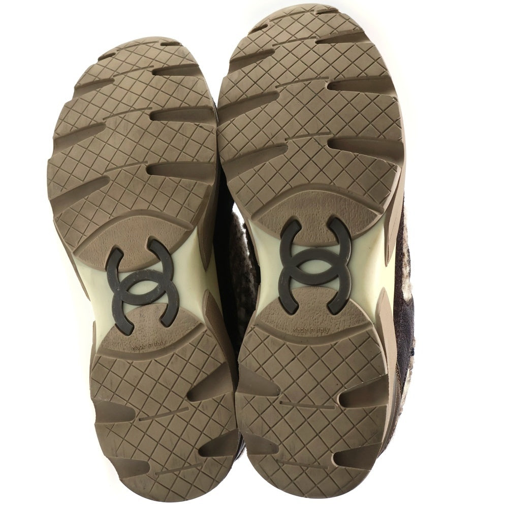 CHANEL(シャネル) ココマーク レザー ツイード レースアップ ローカットシューズ スニーカー ブラウン レディース G26582