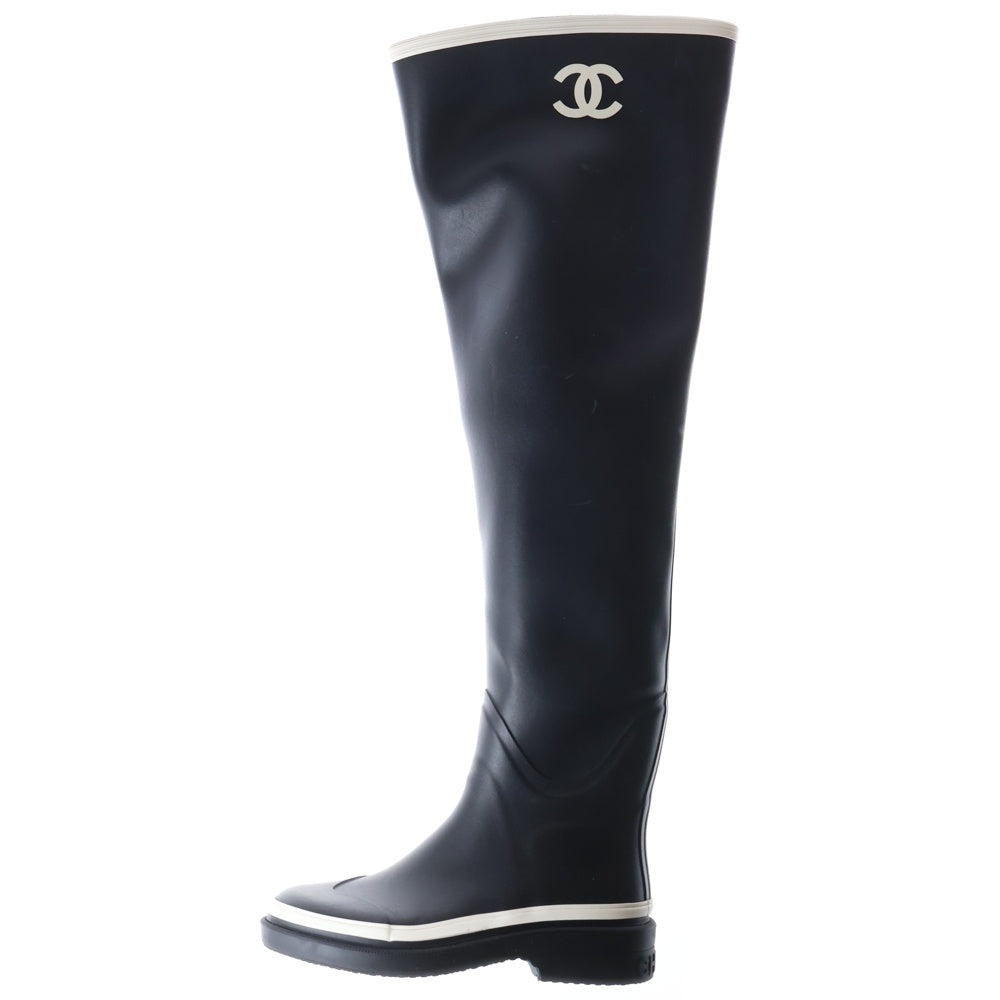 CHANEL(シャネル) 22AW ココマーク ラバー サイハイ ロングレインブーツ ブラック レディース G39625