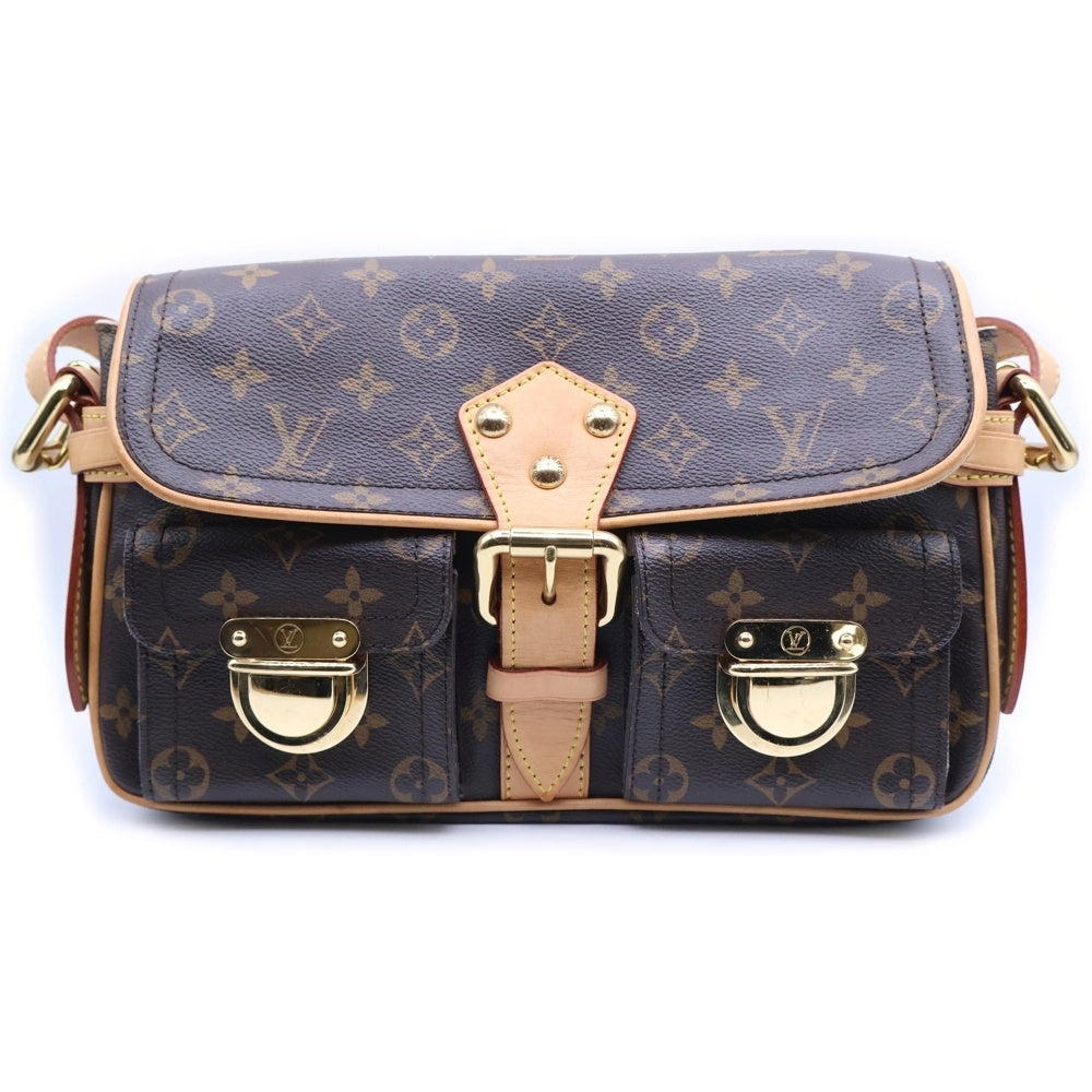 LOUIS VUITTON(ルイヴィトン) モノグラム ハドソンPM ショルダーバッグ ブラウン レザー×PVC M40027 ゴールド金具 レディース