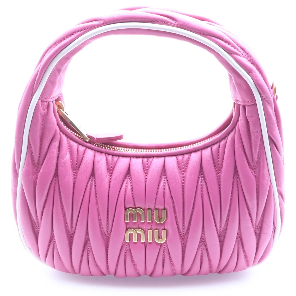 miumiu(ミュウミュウ) マテラッセ ワンダー ホーボーバッグ ハンドバッグ ショルダーバッグ 2WAYバッグ ピンク レザー 5BC125 ゴールド金具 レディース
