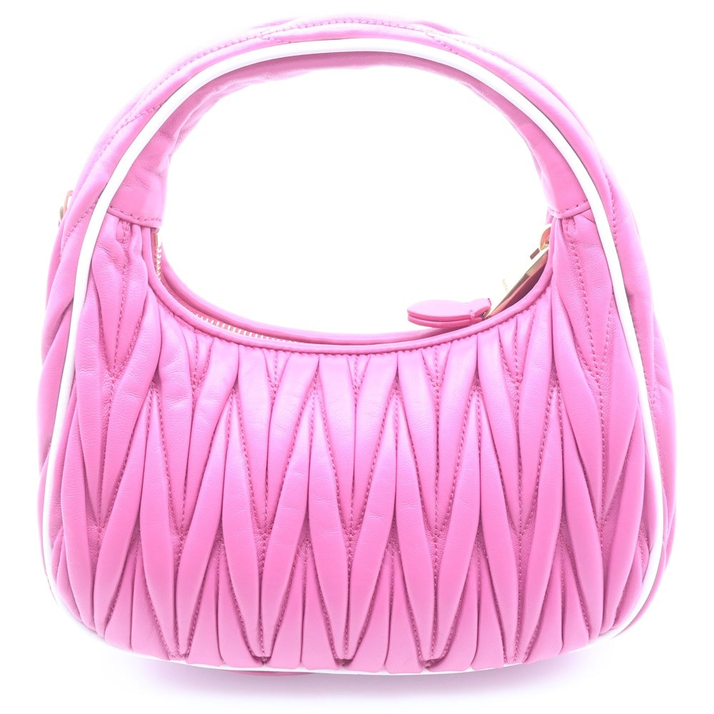 miumiu(ミュウミュウ) マテラッセ ワンダー ホーボーバッグ ハンドバッグ ショルダーバッグ 2WAYバッグ ピンク レザー 5BC125 ゴールド金具 レディース
