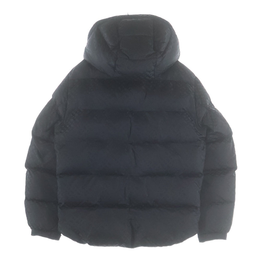 BOSS(ボス) レザーパッチ ロゴ総柄 フーデッド ジップアップ ジャケット ブラック