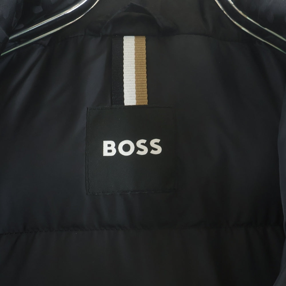 BOSS(ボス) レザーパッチ ロゴ総柄 フーデッド ジップアップ ジャケット ブラック