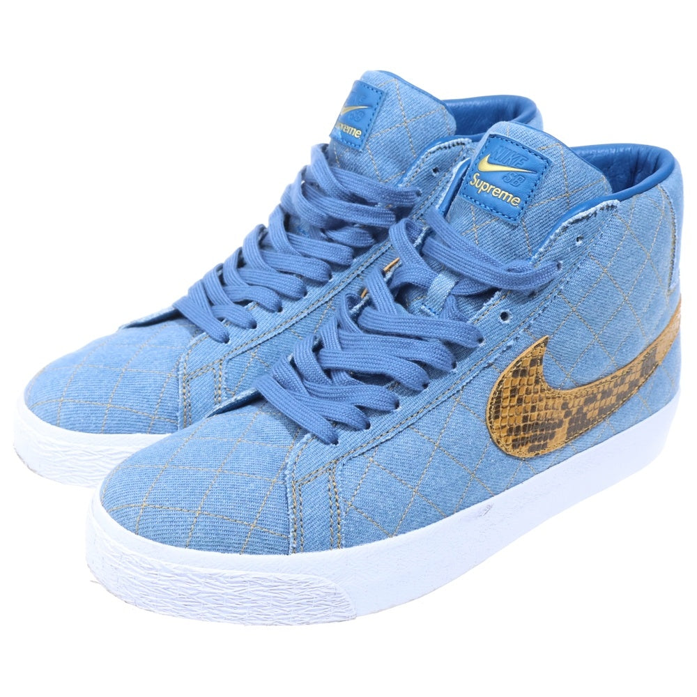 NIKE(ナイキ) ×SUPREME ZOOM BLAZER MID QS DENIM シュプリーム ズームブレザー デニム パイソン ミッドカットスニーカー インディゴ US9.5/27.5cm DX8421-400