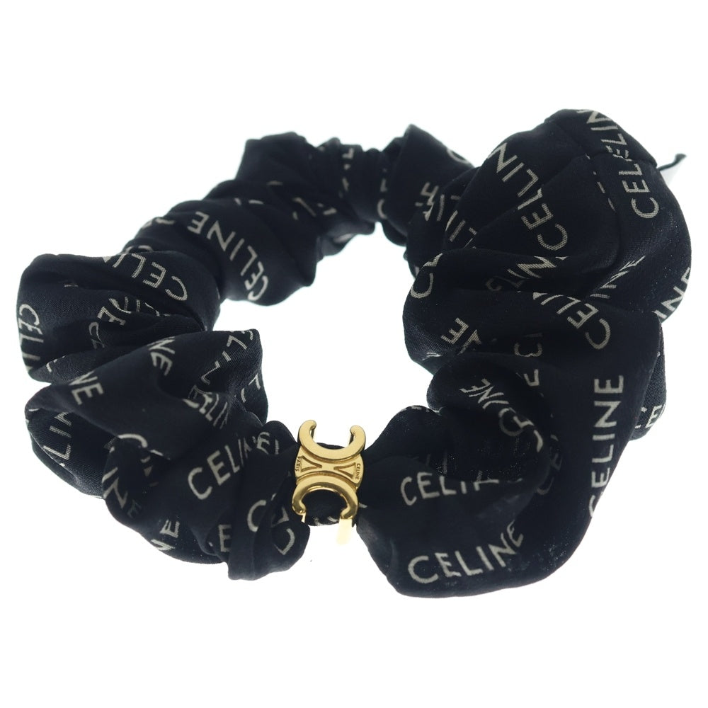 CELINE(セリーヌ) トリオンフ ロゴ シュシュ ヘアゴム ブラック ゴールド金具 レディース